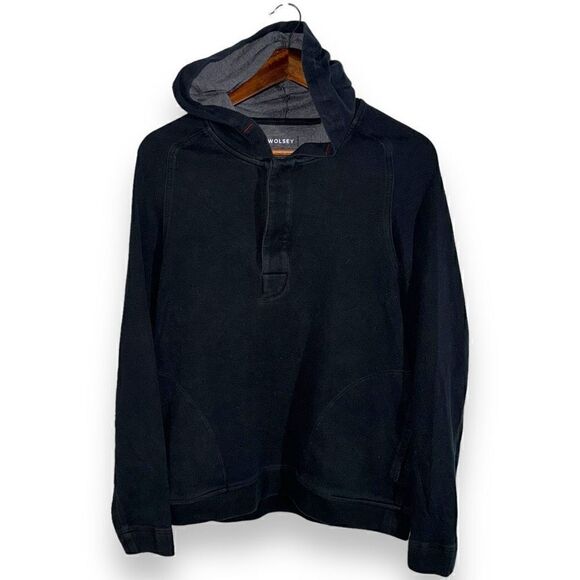 Black Wolsey Cotton Pullover Hoodie Size L - Picture 1 of 12